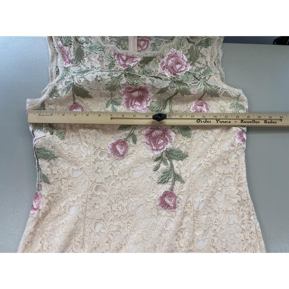 Adrianna Papell Dress Womens 16 Beige Embroidered Floral Lace Sheath Cocktail - Picture 8 of 14
